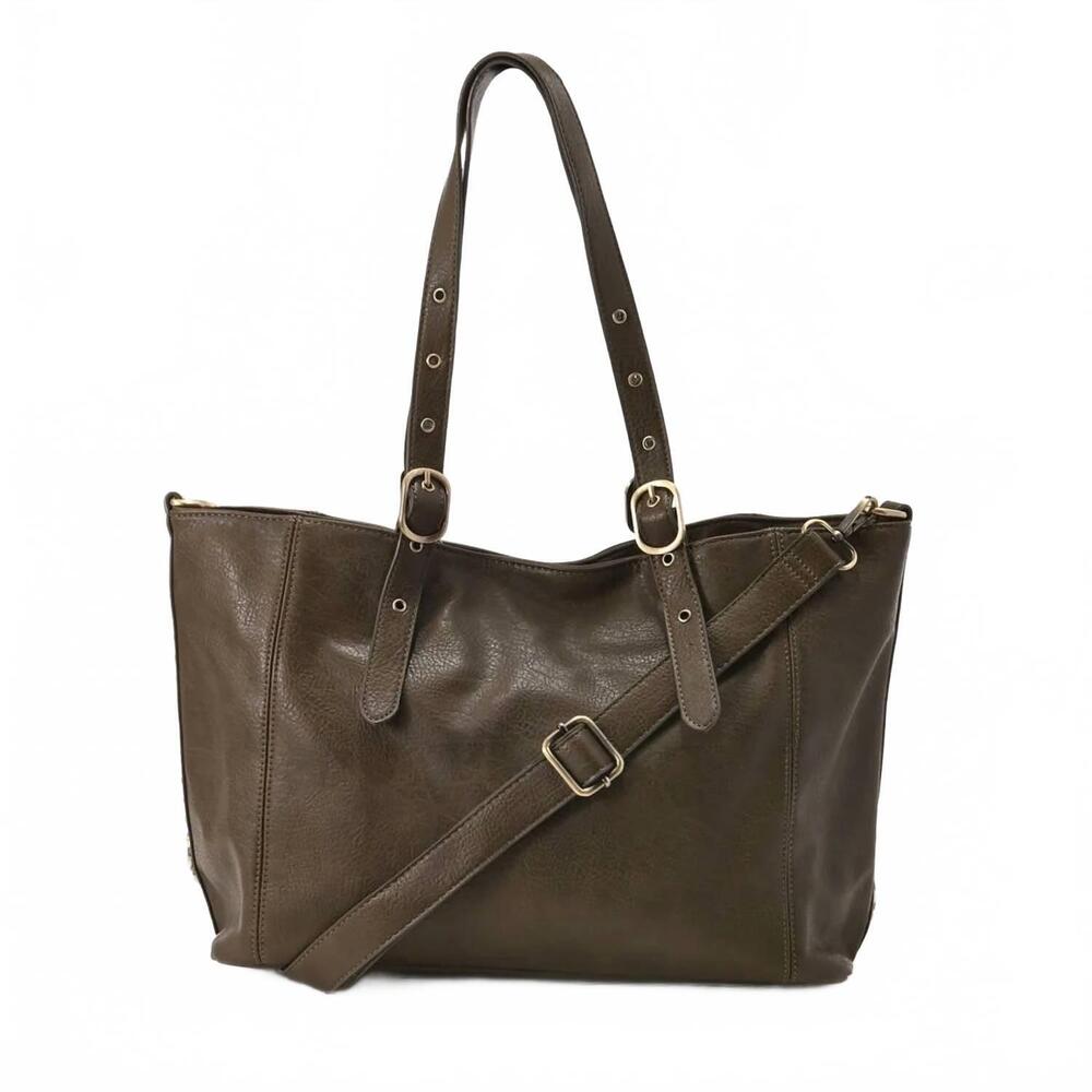 NEW JOY SUSAN women's shelby faux leather studded tote bag in dark moss